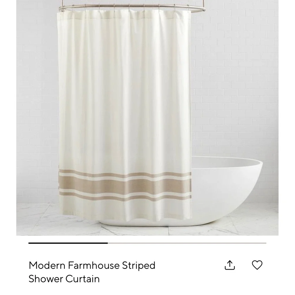 Pottery Barn Modern Farmhouse Striped Shower Curtain White Tan 72x72 Bathroom